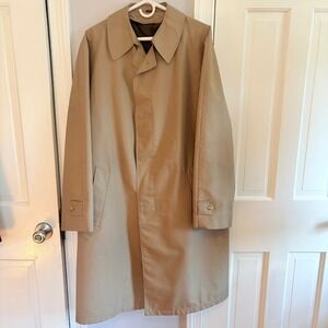 Vintage Sears Mens 44 Tall Trench Coat Tan Overcoat Missing Zip-In Liner